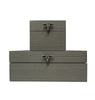Set of two gray wooden boxes with metal bull head handles