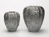 Two silver textured vases on a white background