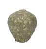 Decorative stone vase with a rough texture on a white background