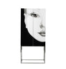 Black and white portrait of a woman on a white background