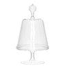 Clear glass dome with a white knob on a white background