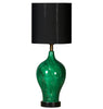 Green marbled lamp with a black shade on a white background