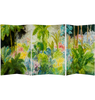 A set of six hand-painted panels with a tropical theme, forming a screen divider.