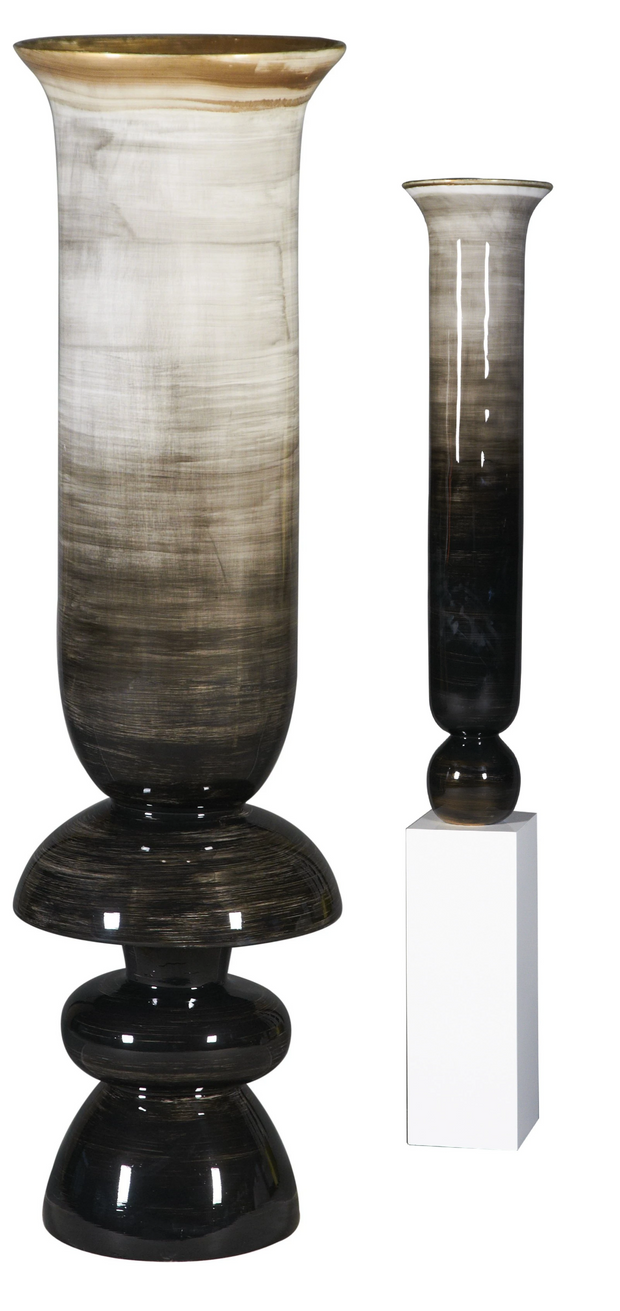 Brushed Slate Flared Neck Vase on Stand