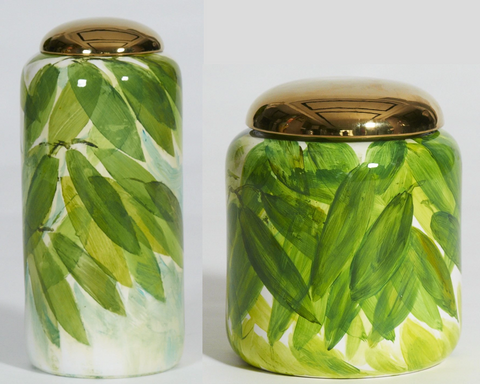 Tropical Leaves Jar with Golden Lid