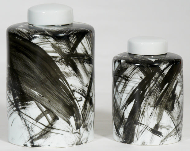 Black and White Brush Streaked Jar