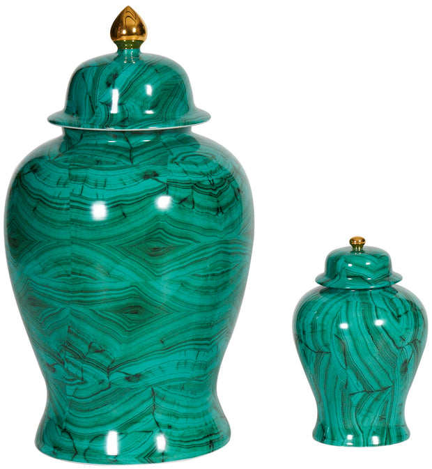 Malachite Jade Ginger Jar with Accented Gold Lid