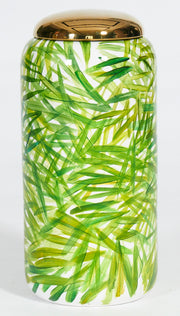 Areca Palm Jar with Golden Lid