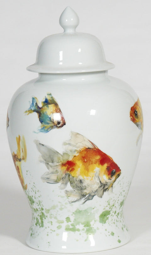 Fish Ginger Jar with White Lid