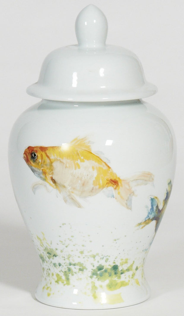 Fish Ginger Jar with White Lid