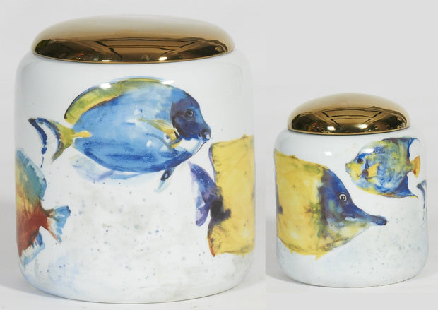 Fish Short Jar with Gold Lid