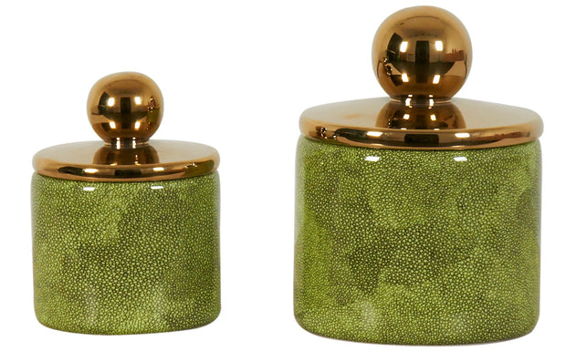 Shagreen Green Jar with Golden Lid