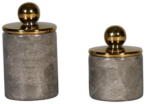 Shagreen Jar with Gold Lid