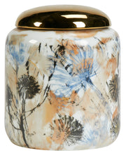 Floral White Jar with Golden Lid