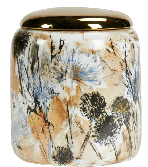 Floral White Jar with Golden Lid