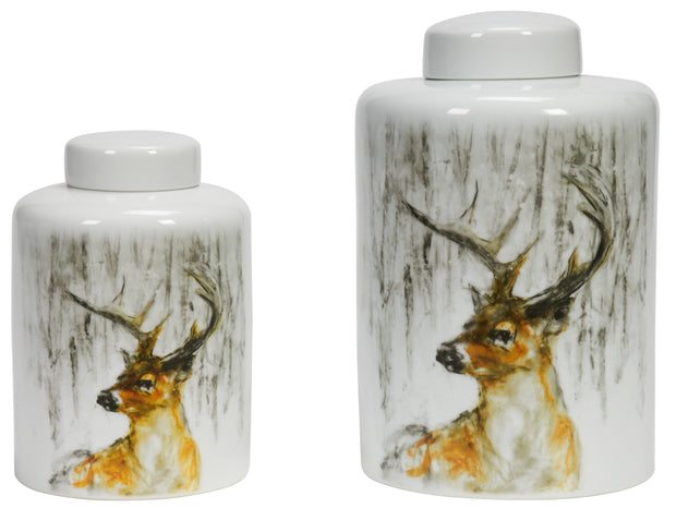 Deer White Jar with White Lid