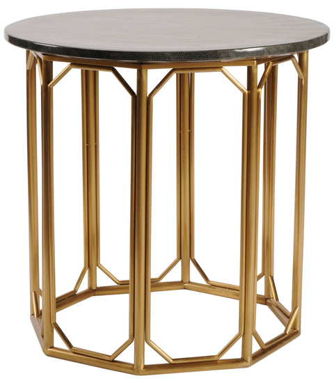 Shagreen Grey Side Table with Brushed Gold Base