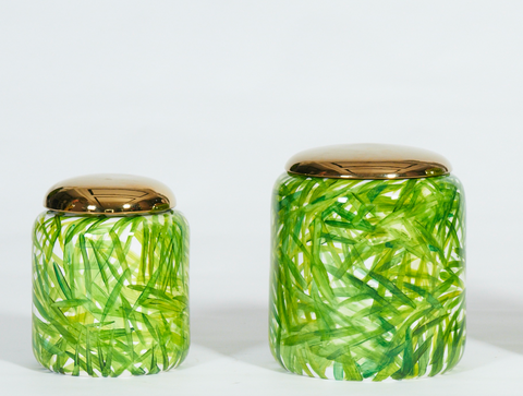 Areca Palm Jar with Golden Lid